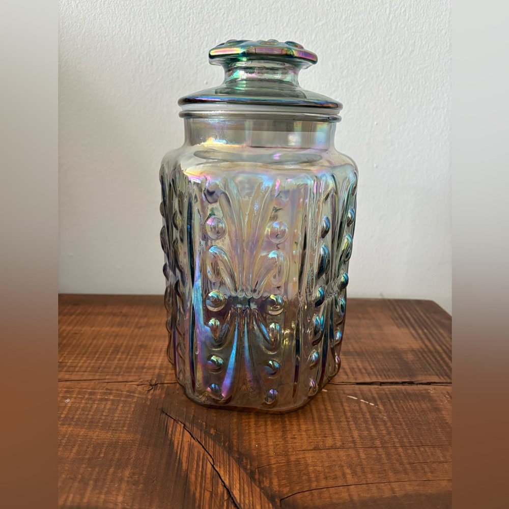 Vintage Federal Glass Iridescent Glass Jar with Lid